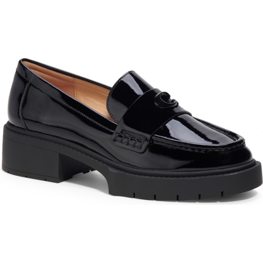 Coach Leah black Patent leather platform loafer shoes women's size 8.5